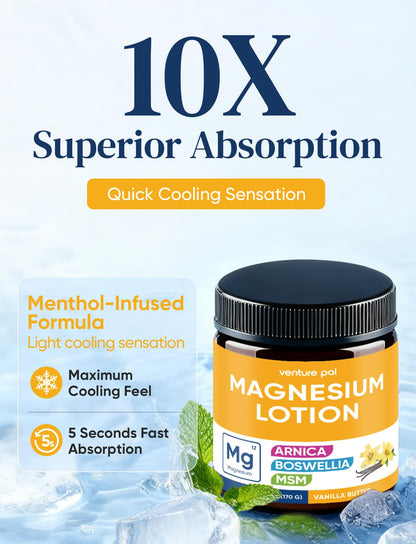 Magnesium Lotion with Arnica, MSM & Boswellia – Safe for Kids – 6 fl oz | Cooling Magnesium Cream – Lightweight Moisturizing Lotion for Legs & Feet