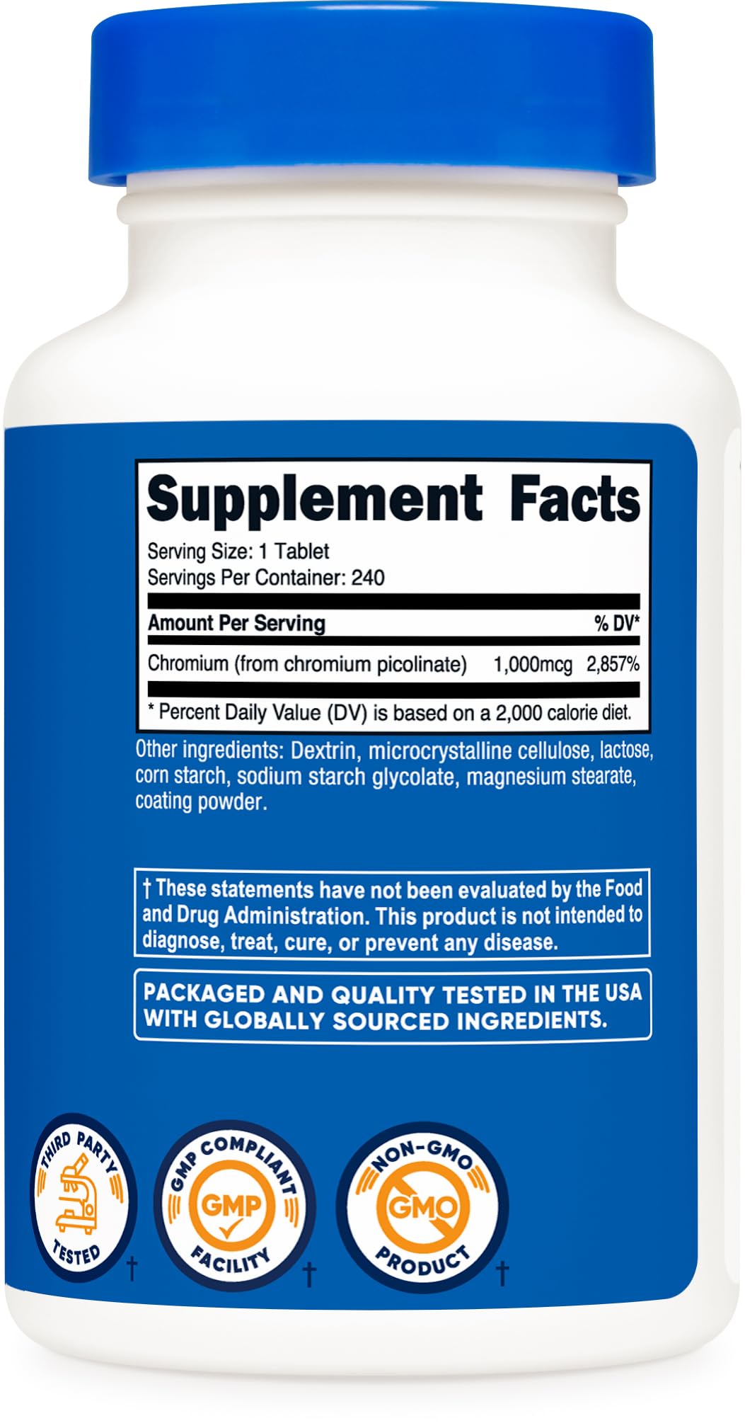 Nutricost Chromium 1000mcg, 240 Tablets - Gluten Free, Non-GMO