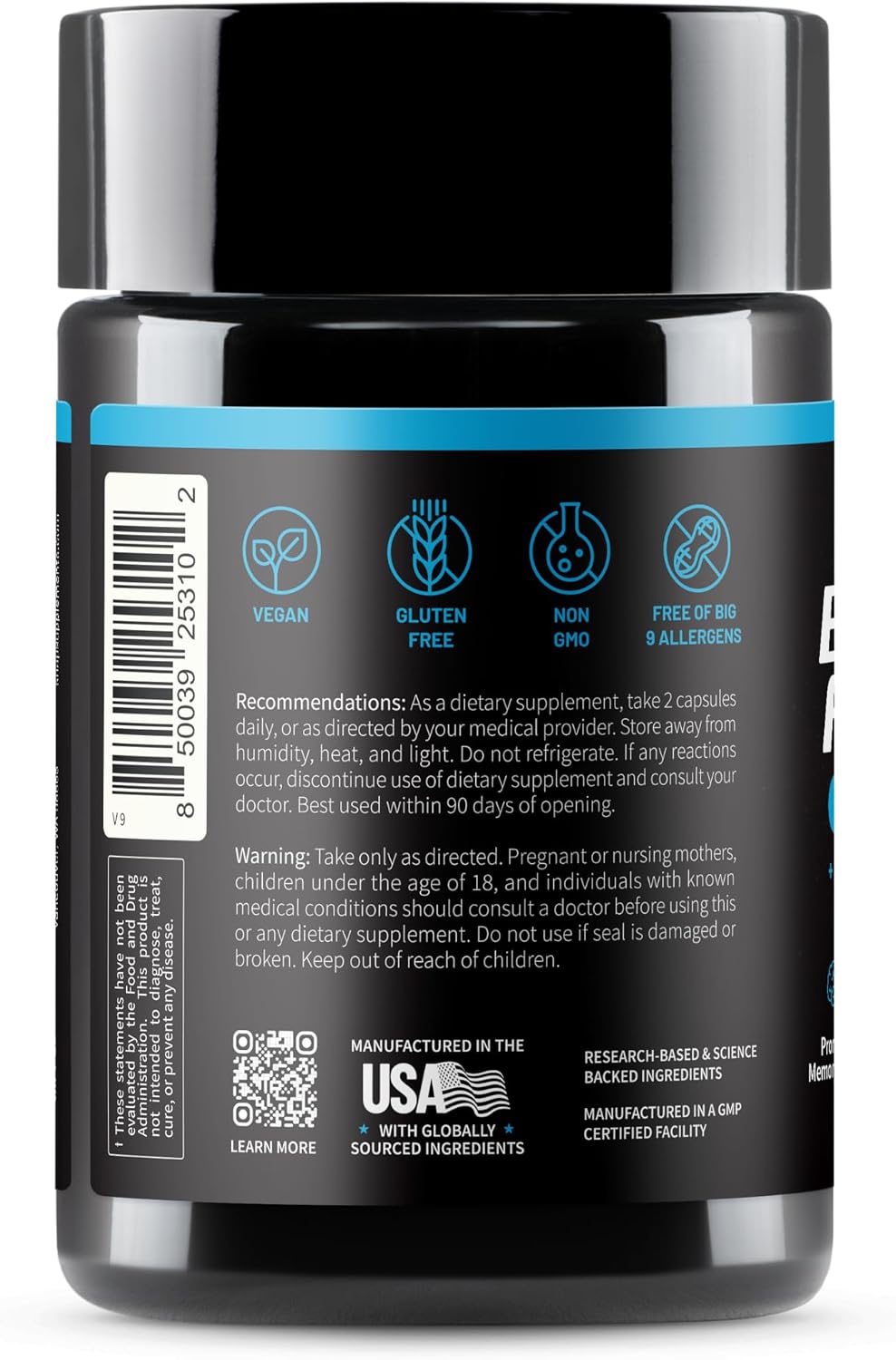 Snap Supplements Brain Booster Nootropics Supplement, 60 Vegan Capsules | Bacopa Extract, Huperzine A, Vitacholine, Ginkgo Biloba, Gluten-Free, Non-GMO, Free of Major Allergens