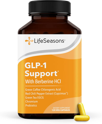 LifeSeasons GLP-1 Support Supplement – Appetite Control, Weight Management, Metabolism Booster with Berberine, Chromium, EGCG, Green Coffee Bean & Red Chili Peppers - 120 Capsules