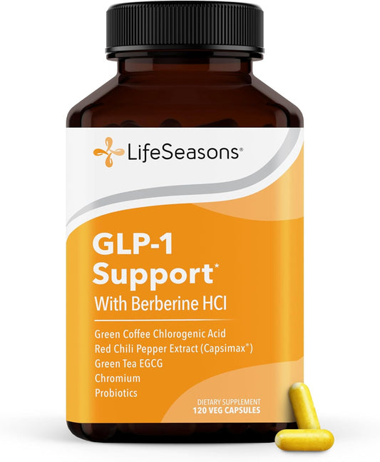 LifeSeasons GLP-1 Support Supplement – Appetite Control, Weight Management, Metabolism Booster with Berberine, Chromium, EGCG, Green Coffee Bean & Red Chili Peppers - 120 Capsules