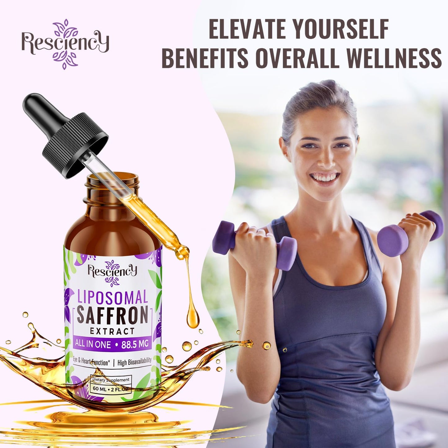 Saffron Supplements - 88.5 mg Saffron Extract Better Bioavailability Liposomal Drops for Mood, Energy, Vision & Focus with Ashwagandha, Turmeric, Magnesium, Zinc, Vitamin B12 & D3, 60 ml, 30 Servings | Liposomal Formula, With Ashwagandha, Magnesium, Zinc,