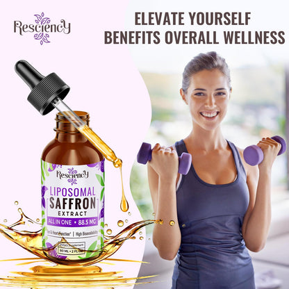 Saffron Supplements - 88.5 mg Saffron Extract Better Bioavailability Liposomal Drops for Mood, Energy, Vision & Focus with Ashwagandha, Turmeric, Magnesium, Zinc, Vitamin B12 & D3, 60 ml, 30 Servings | Liposomal Formula, With Ashwagandha, Magnesium, Zinc,