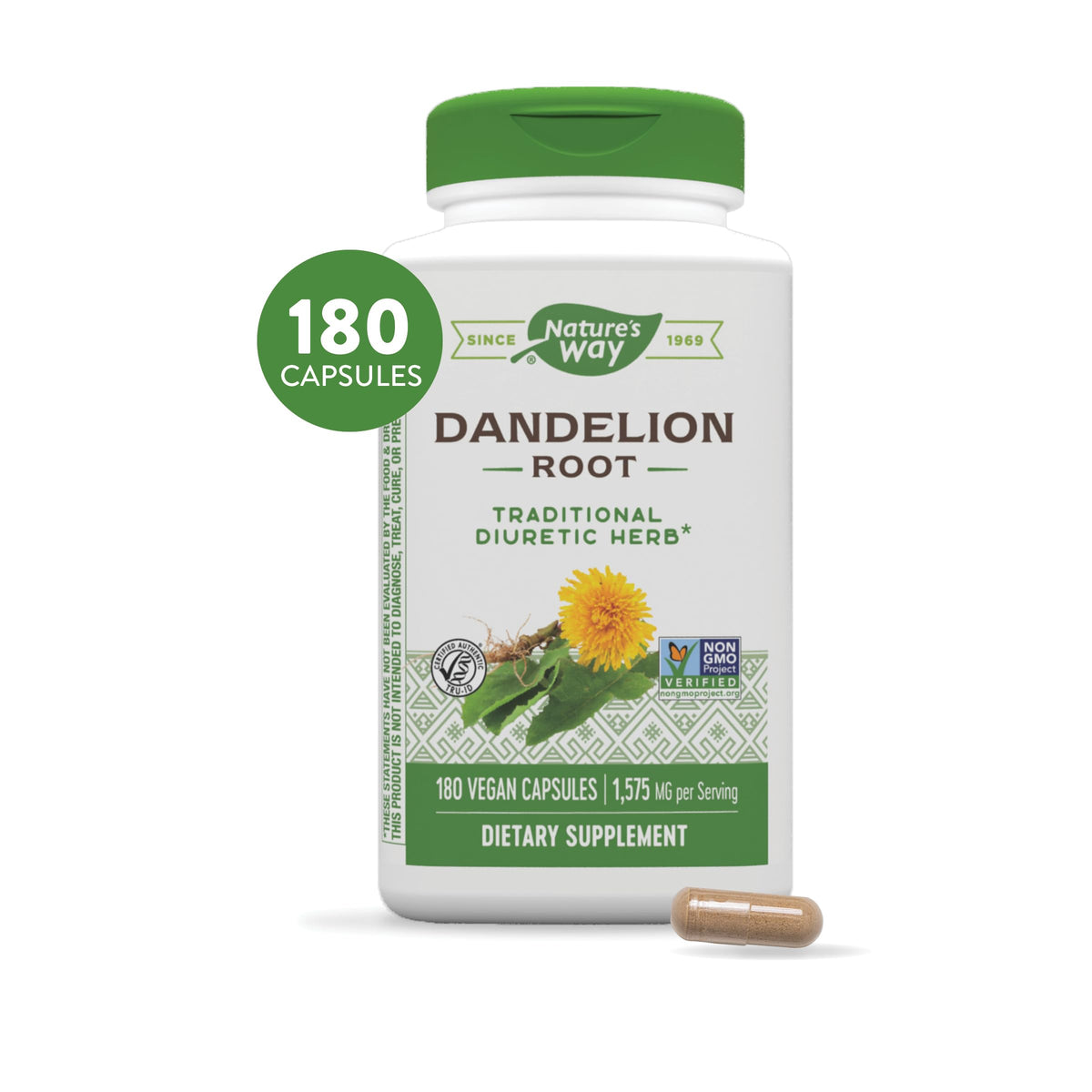 Nature's Way Dandelion Root Diuretic Herb* 525 mg per Capsule Non-GMO