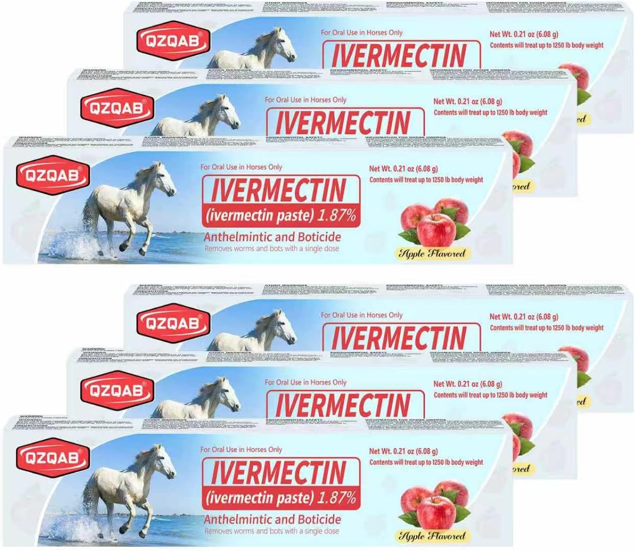 Ivermectin Horse Paste Dewormer , Horse Wormer Paste, Apple Flavor, 0.21 Ounces, 6 Pack