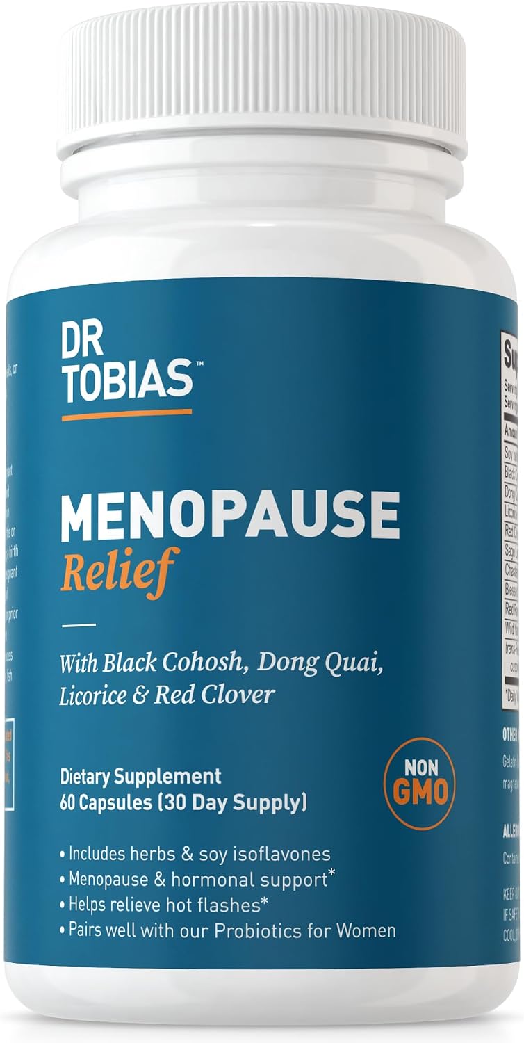 Dr. Tobias Menopause Relief 60 Capsules | Menopause Supplements for Women | Menopause Wellness Support | Black Cohosh + Soy Isoflavones | Hot Flashes, Mood & Nighttime Comfort | 30 Servings