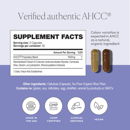 AHCC Supplement - Maximum Strength - Natural Immune Support Extract - Maintains Natural Killer Cell Activity - 20+ Human Research Studies - 60 Veggie Capsules (1 Pack)