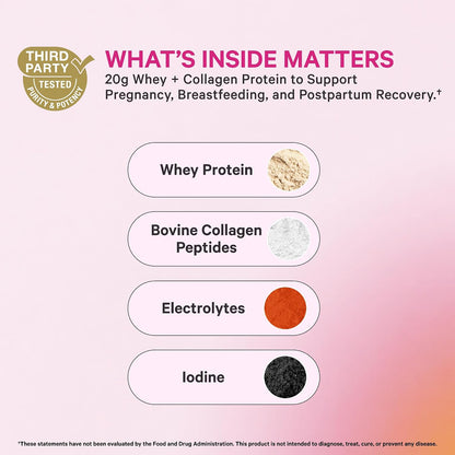 Pink Stork Pregnancy & Postpartum Protein Powder for Women, 20g Whey & Collagen, Prenatal & Breastfeeding Protein Shake Mix for Energy, Recovery & Hydration, Chocolate, 15 Servings