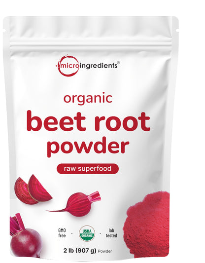 Micro Ingredients Organic Beet Root Powder, 2lb | Water Soluble, Highly Concentrated Raw Beet Supplement | Superfood Drink Mix | Non-GMO, Vegan Friendly, Plant Based