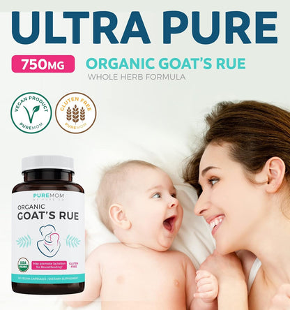 USDA Organic Goat's Rue - Increase Milk Supply for Breastfeeding & Herbal Lactation Support - Aid for Mothers - Non-GMO Goats Rue Lactation Supplement - 60 Vegan Capsules (No Pills, Tea, or Cookies)