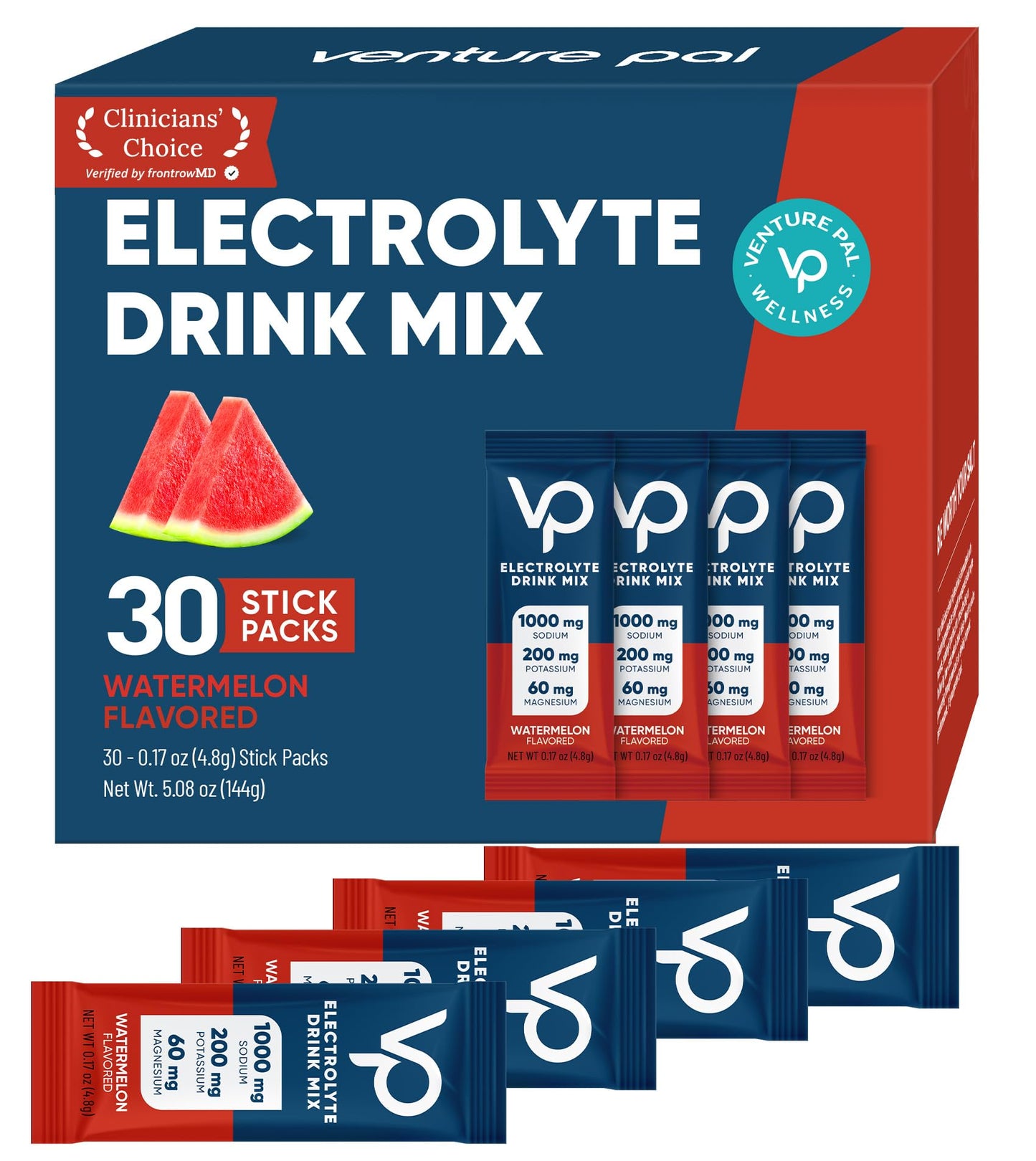 Venture Pal High Sodium Sugar-Free Electrolytes Powder Packets, 16 Sticks | Hydration Packets with Sodium, Potassium & Magnesium, Zero Calories, Keto, Vegan, and Paleo Friendly