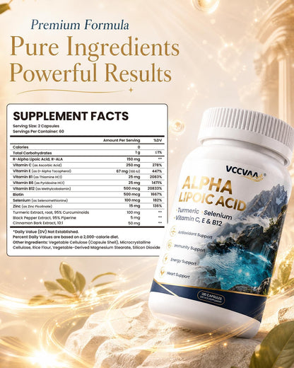 Alpha Lipoic Acid 1000mg – Extra Strength ALA for Nerve Function, Antioxidant Support, Metabolism & Energy – Vegan, Non-GMO, Gluten-Free – 120 Capsules