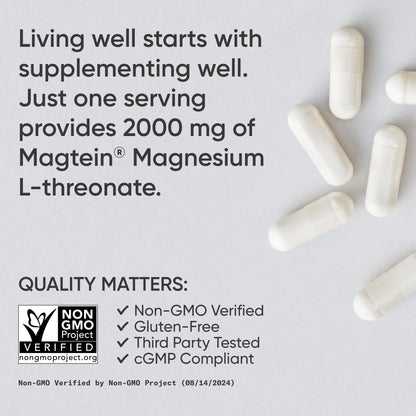 Sports Research® Magnesium L-Threonate Capsules 2000mg - High-Absorption Magtein® for Enhanced Brain Health, Memory, Focus & Restful Sleep Support - Vegan · Non-GMO · Gluten Free - 90 Count
