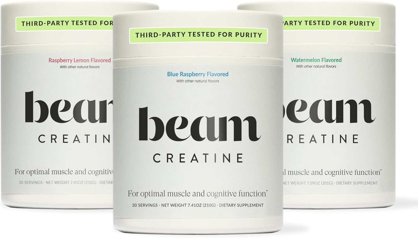 BEAM Creatine Flavor Bundle – Raspberry Lemon, Blue Raspberry & Watermelon – Micronized Creatine Monohydrate Powder for Muscle Strength, Growth, Power, Endurance & Recovery – Third-Party Tested