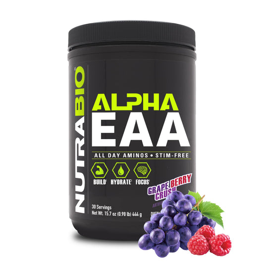 NutraBio Alpha EAA - All-Day Amino Acids for Muscle Growth and Hydration - Essential Amino Acids with Nootropics & Adaptogens- Full Spectrum EAA BCAA Powder - 30 Servings - Strawberry Lemon