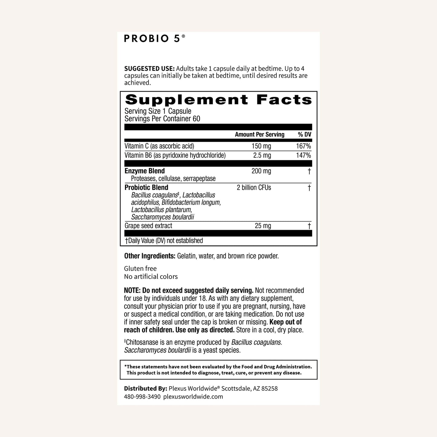 Plexus® ProBio 5®, 60 Capsules | 3 Billion CFU from 5 probiotic strains to support gut microbiome balance and healthy digestion