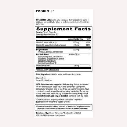 Plexus® ProBio 5®, 60 Capsules | 3 Billion CFU from 5 probiotic strains to support gut microbiome balance and healthy digestion