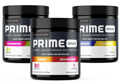PRIME DRIVE 3 PACK + FREE SHAKER (STRAWBERRY MELON- BLUEBERRY LEMONADE- MANGO DRAGONFRUIT)