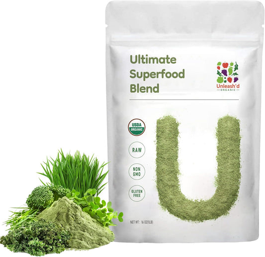 UNLEASH'D ORGANIC Organic Ultimate Superfood Powder 1 lb – 100% Natural Green Food, Rich in Antioxidants & Multivitamins