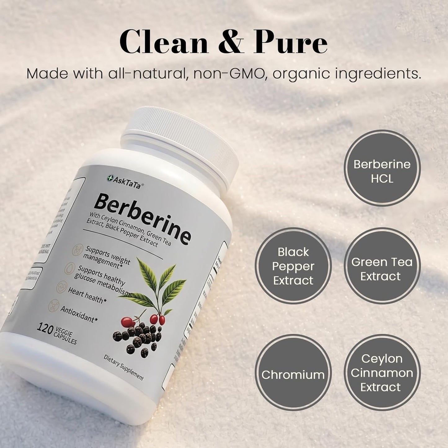 Berberine Complex Supplement with Ceylon Cinnamon,L-Carnitine,Green Tea Extract,Chromium & Black Pepper Extract,Natural Herbal Complex,120 Capsules