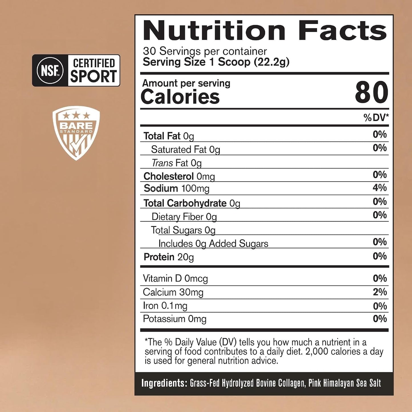 BARE PERFORMANCE NUTRITION, BPN Collagen Protein, Grass-Fed Bovine Collagen Peptides, Unflavored | 20g of Protein Per Serving, Supports Strong Joints, Healthy Skin, Hair & Nails