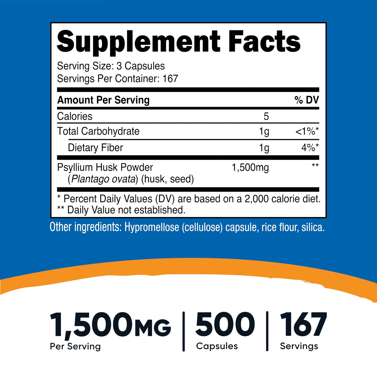 Nutricost Psyllium Husk 1500mg Per Serving, 500 Capsules - Non-GMO & Gluten Free