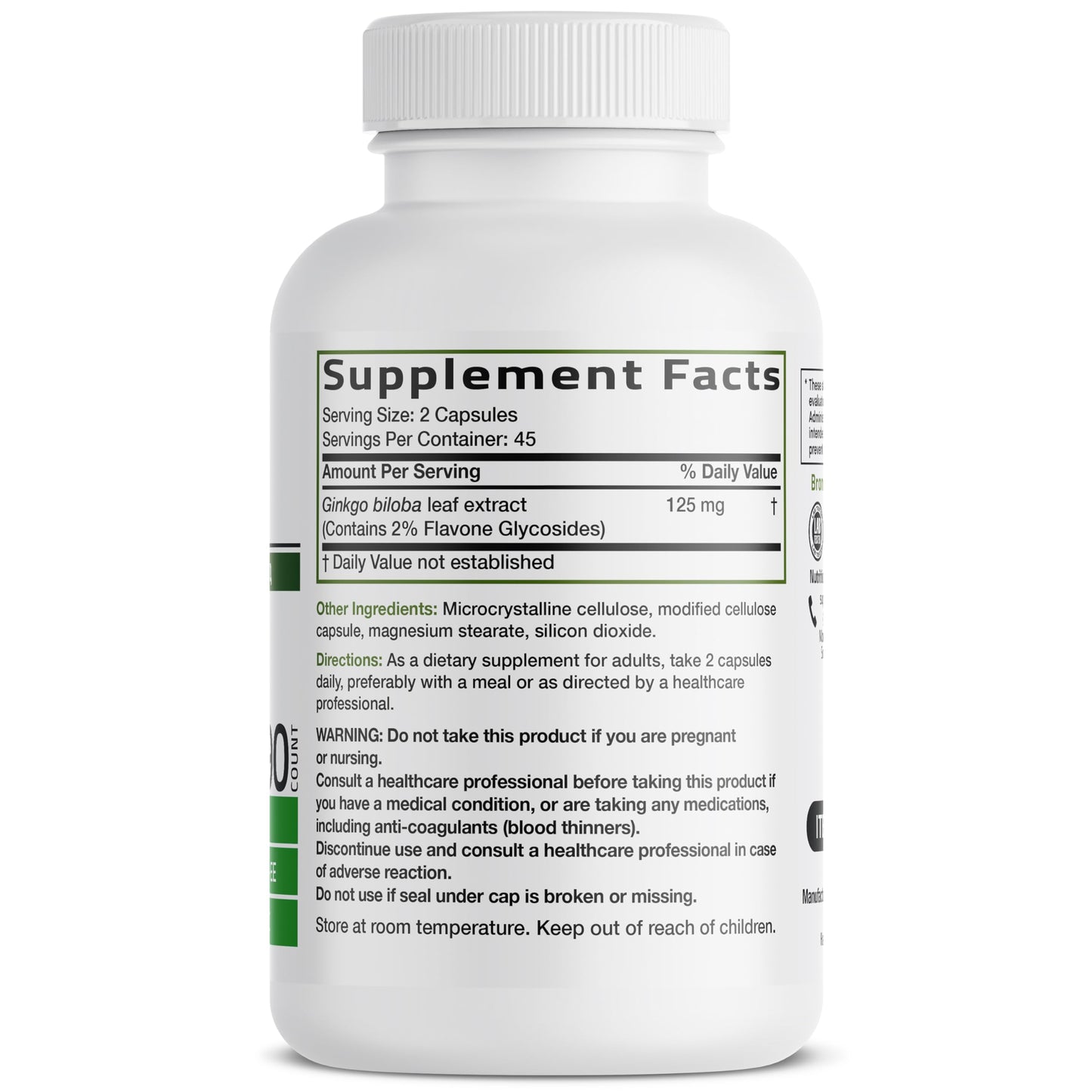 Bronson Ginkgo Biloba Extra Strength Brain & Memory Support 120 Capsules | Vegetarian, Non-GMO, Gluten Free, Soy Free, Memory, Cognitive & Brain Health Support