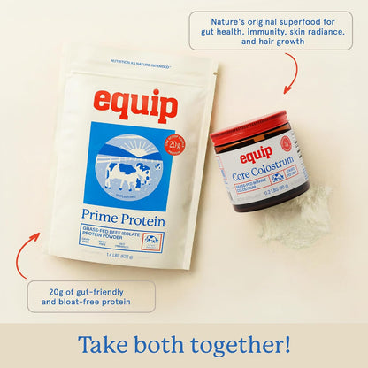 Equip Foods Core Bovine Colostrum Powder - 3,000mg Grass Fed Colostrum Supplement - Gut Health, Immunity, Recovery Lactoferrin Supplements - Keto Friendly Bovine Colostrum, 30 Servings, Unflavored