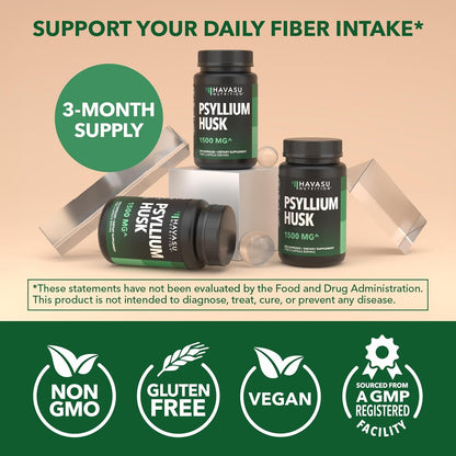 Vegan Psyllium Husk Fiber Capsules, GLP-1 Nutritional Support, 270 Pills | Psyllium Fiber Supplement Capsules for Digestive Health Regularity, Non-GMO Gluten Free & 3rd Party Tested, 90 Servings