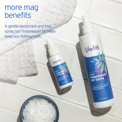 LIFE-FLO Magnesium Oil for Feet and Body - Topical Magnesium Spray Soothes Muscles, Joints When Massaged Into the Skin - Doubles as a Deodorant Spray or Bath Oil, Hypoallergenic, 8 Fl Oz