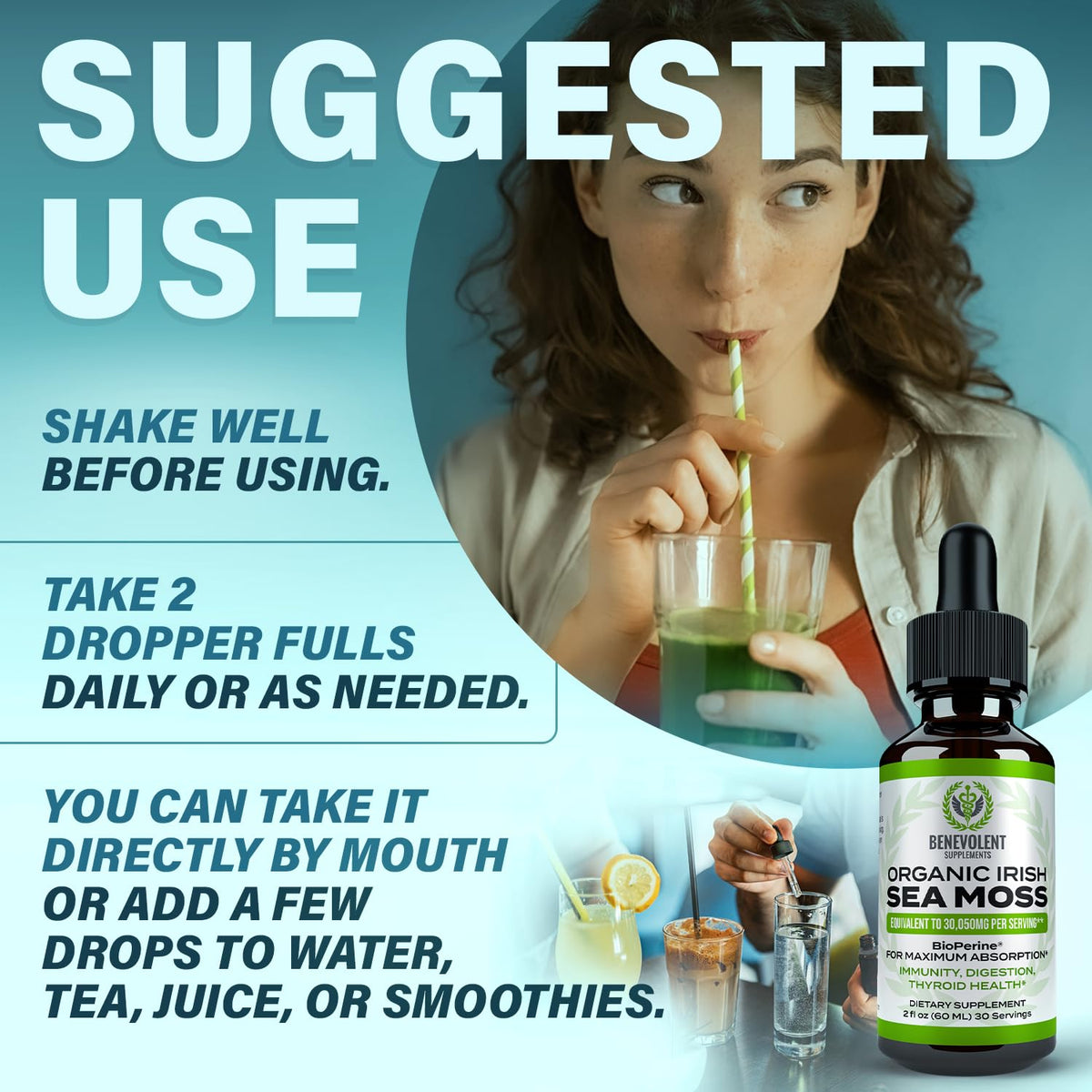 Irish Sea Moss Drops 2oz - Irish Sea Moss Organic, Burdock Root, Bladderwrack & BioPerine