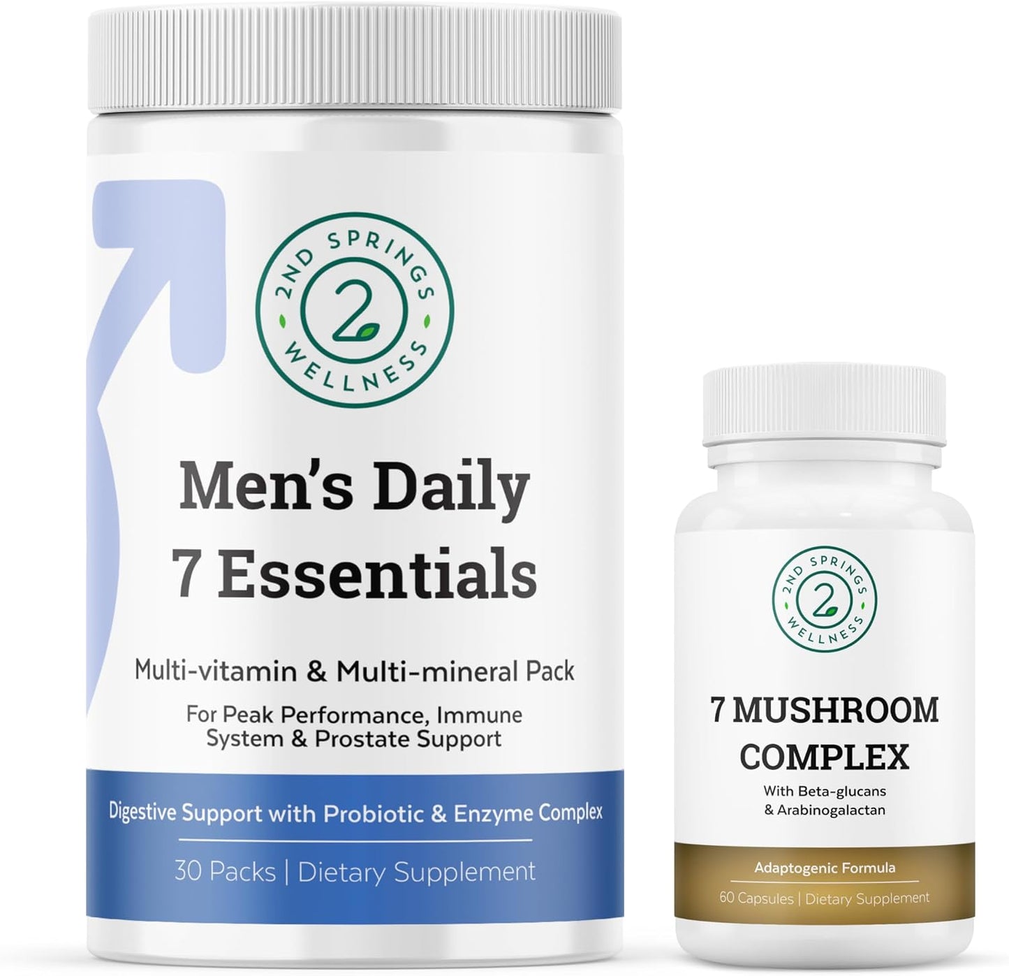 Total Wellness Duo - 7 Mushroom Complex & Men's Daily 7 Essentials for Complete Nutritional Support