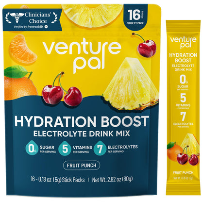 Venture Pal Sugar Free Electrolyte Powder Packets, Keto Friendly, 16 Sticks | Liquid Daily IV Hydration Packets for Rapid Rehydration. 7 Electrolytes & 5 Vitamins | Non-GMO | Vegan | Fast Dissolve