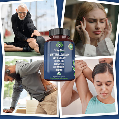 Stay-Well Naturals Pain Relief- White Willow Bark Extract, Devil's Claw, Turmeric, Boswellia