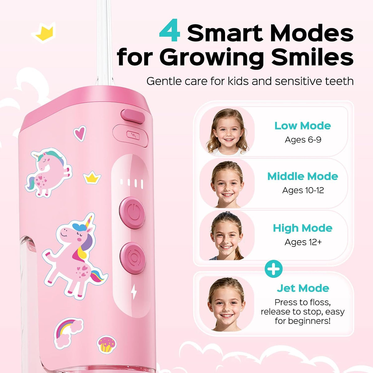 COSLUS Water Dental Flosser Teeth Pick: Cordless Oral Irrigator 300ML Rechargeable with Kids Portable Water Flosser