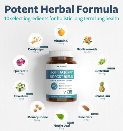 Respiratory Lung Health Supplement - Invigorating Lung Support Supplement Helps Support Clear Airways Mucus Removal and Seasonal or Year Round Detox - Vegan Herbal Non-GMO Formula (2 Months Supply)
