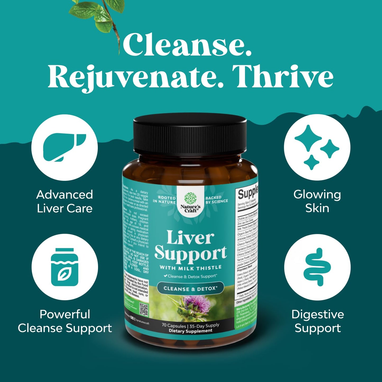 Liver Cleanse Detox & Repair - Milk Thistle Supplement for Digestion & Immunity Support - Ginger Root, Choline & Dandelion Root - Herbal Liver Support with Silymarin, Beetroot & Artichoke - 70 Count