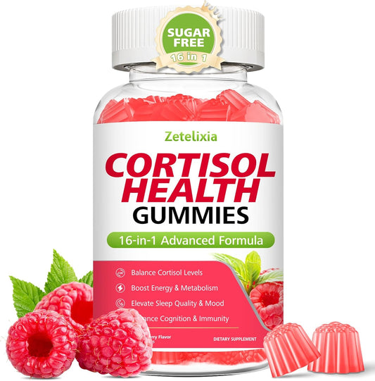 Cortisol Gummies for Women, 16-in-1 Sugar Free Cortisol Supplements for Women with Ashwagandha, Rhodiola Rosea, Magnesium, L-theanine for Relaxation, Zzz, Cognition, Raspberry Flavor, 60Ct
