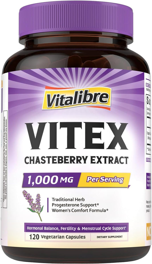 Organic Vitex Chasteberry Supplement for Women, Hormone Balance, Fertility Support, Healthy Menstrual Cycle, Vegan, 120 Capsules