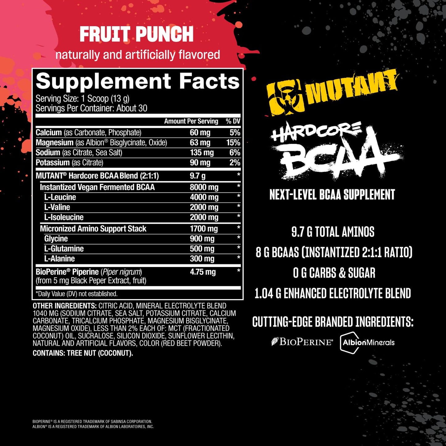 Mutant Hardcore BCAA - Pre, Intra or Post Workout – BCAA Next Level branched-Chain Amino Acids Supplement – Hydration + Recovery - 30 Serving - Blue Raspberry