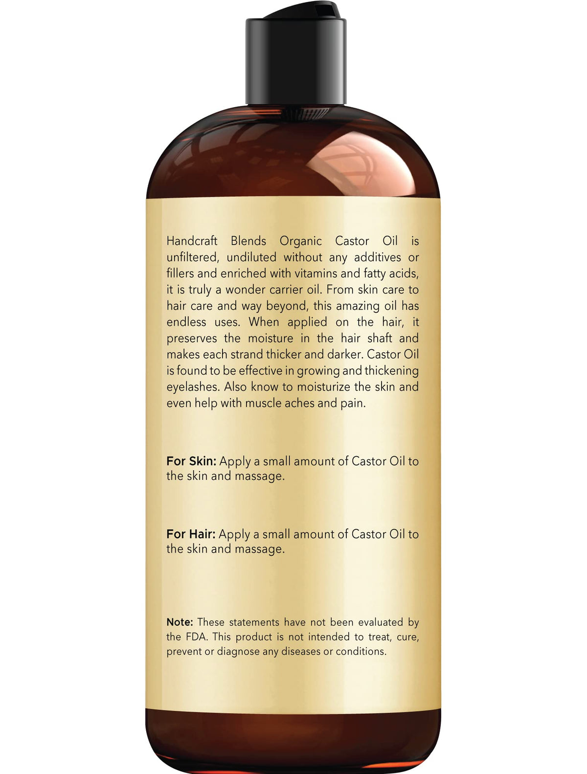 Handcraft Blends Organic Castor Oil for Hair Growth, Eyelashes and Eyebrows - 100% Pure