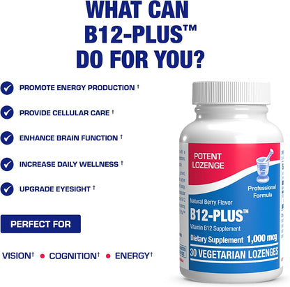 Vitamin B12 Methylcobalamin 1000 mcg - Clinical Formula Methyl B12 Sublingual 1000 mcg Tasty Lozenges for Energy Eye Nerve and Brain Support for Men and Women - 30 Count (Berry Flavor)
