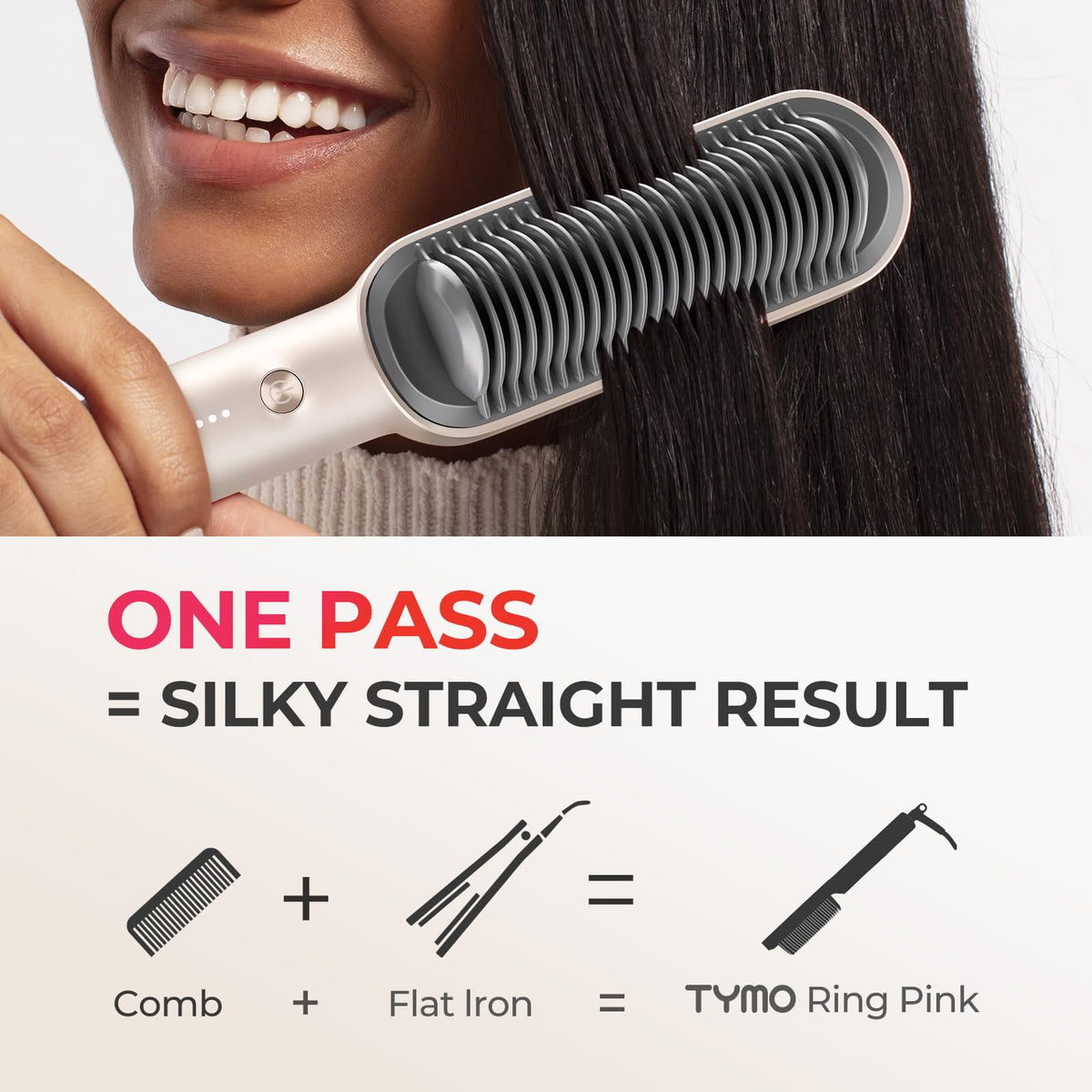 TYMO Hair Straightener Brush with Keratin Ceramic Coating - 5 Temps, 20s Heating