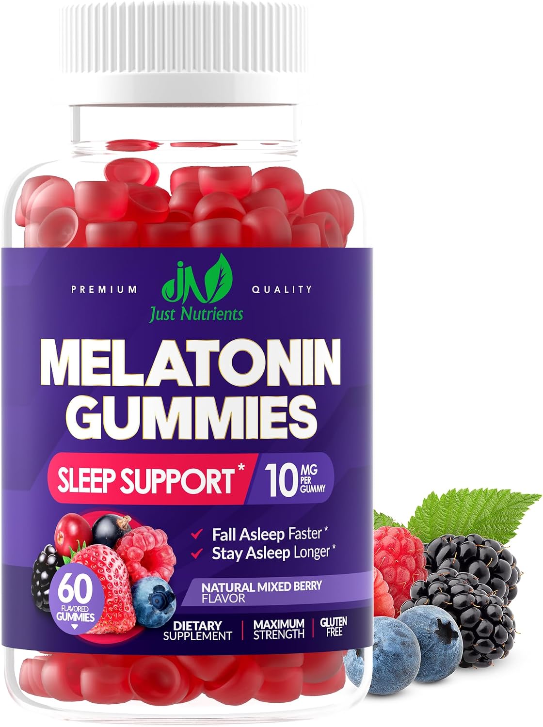 Melatonin 10mg Gummies with 10mg of Melatonin Per Gummy (60 Servings) | Maximum Strength Sleep Support for Adults - Gluten-Free, Vegetarian, Great Tasting Mixed Berry Flavor - 60 Servings