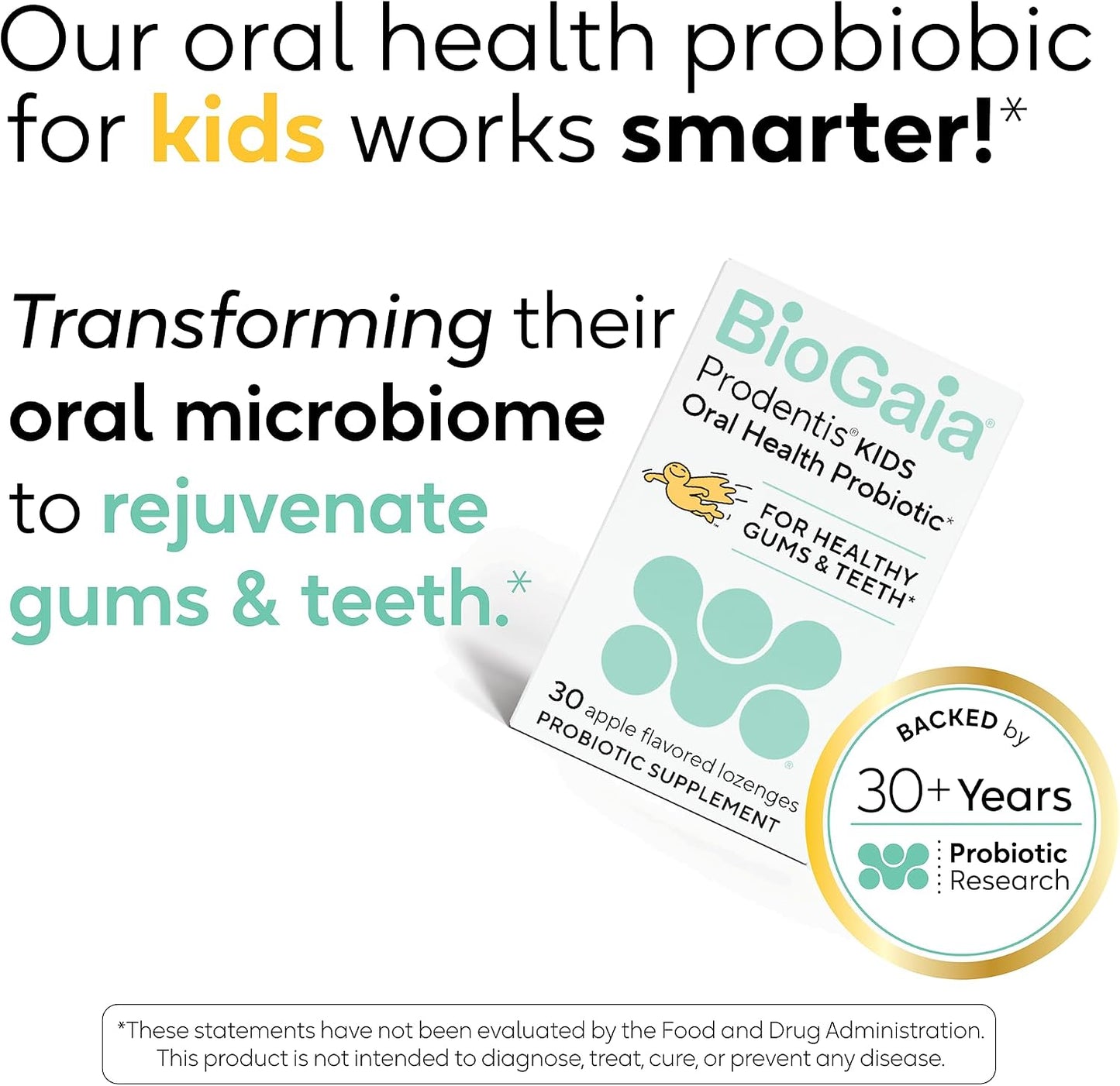 BioGaia Prodentis Kids | Dental Probiotics for Teeth and Gums | Promotes Good Oral Health & Gut Health Too | Oral Probiotics | 30 Apple-Flavored Lozenges | 1-Pack