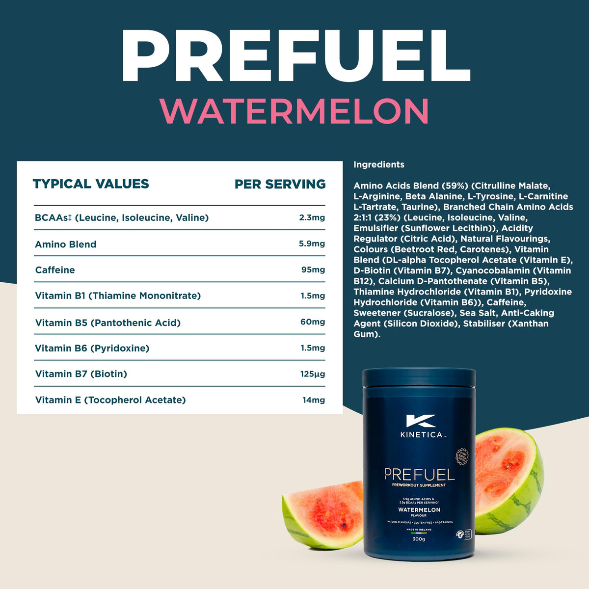 Kinetica PreFuel, Pre Workout, 5.9g Amino Acids & 2.3g BCAA's per Serving, 30 Servings