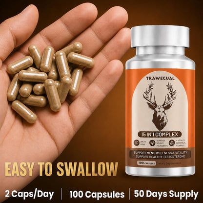 15-in-1 Reindeer Organ Supplement with Arctic Herb for Men, 100 Capsules | 500mg Reindeer Organ Complex with Rhodiola, Nettle, Tongkat Ali, Supports Energy, Stamina & Overall Wellness, 50 Day Supply