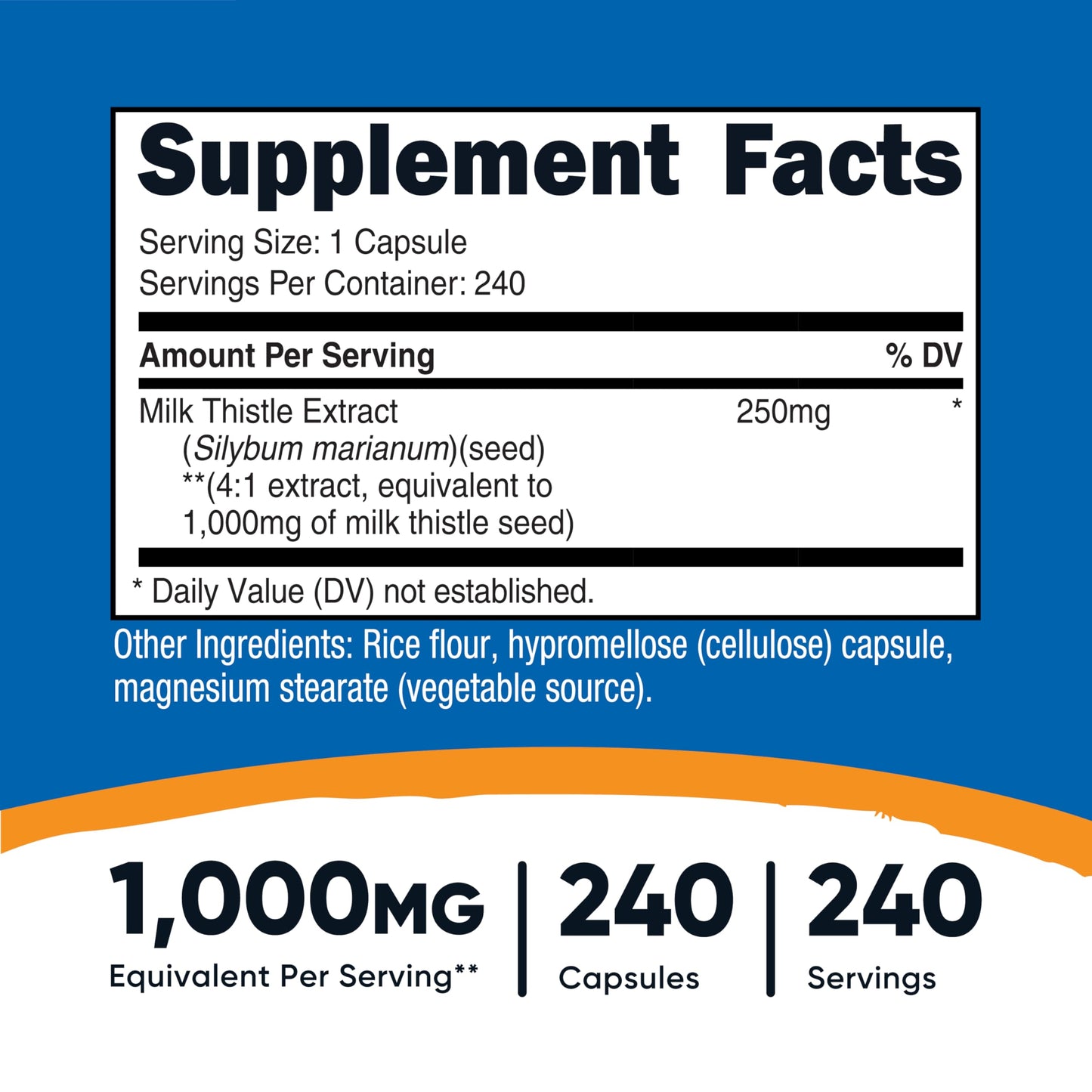 Nutricost Milk Thistle Extract 240 Capsules for 240 Servings Per Bottle - Vegan, GMO Free and Gluten Free