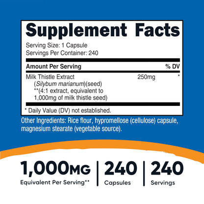 Nutricost Milk Thistle Extract 240 Capsules for 240 Servings Per Bottle - Vegan, GMO Free and Gluten Free