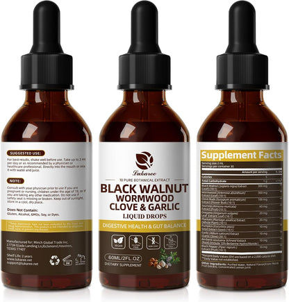 Wormwood Black Walnut Clove Cleanse Tincture - Gut Health & Detox | with Garlic Pumpkin Seeds Soursop Oregano - Digestive & Intestinal Support for Humans - Vegan, Herbal Blends, Liposomal Tech